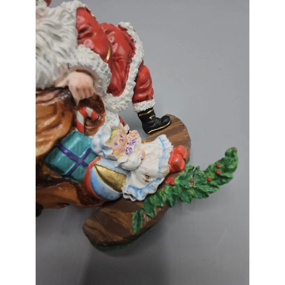 Vintage Santa Claus Cast Iron Stocking‎ Hanger Girl Bag Of Presents Holly